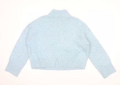 River Island Women’s Blue Mock Neck Knit Pullover Jumper Size M