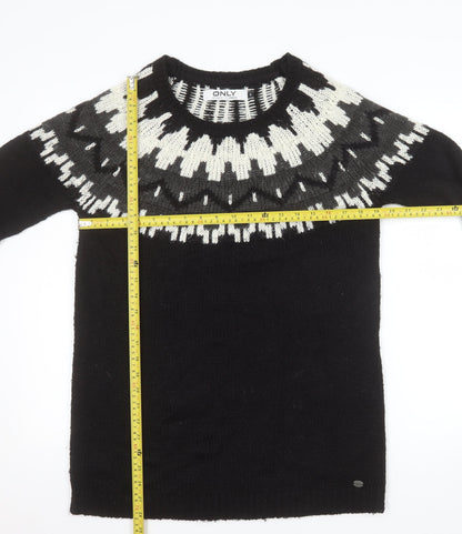 ONLY Women’s Black Geometric Knit Pullover Jumper Size S