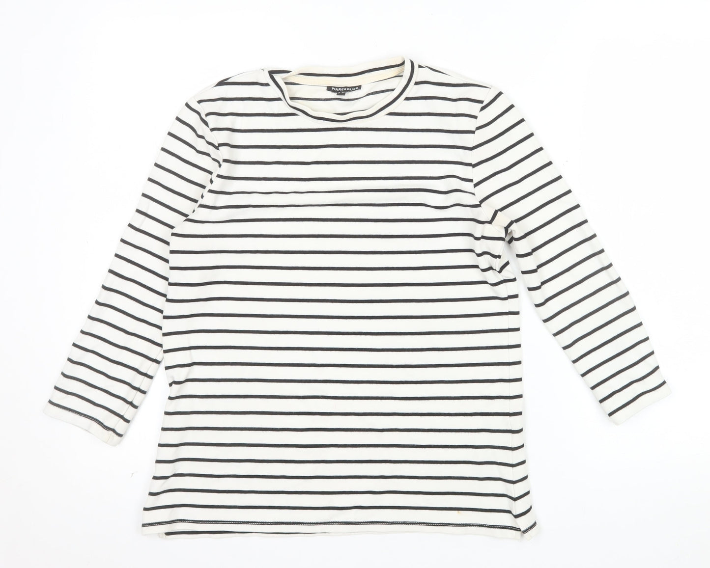 Warehouse Women’s White Striped Long Sleeve Jersey T-Shirt Size 12
