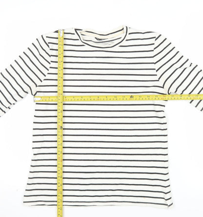 Warehouse Women’s White Striped Long Sleeve Jersey T-Shirt Size 12
