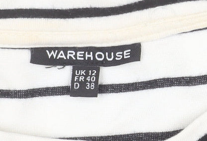 Warehouse Women’s White Striped Long Sleeve Jersey T-Shirt Size 12