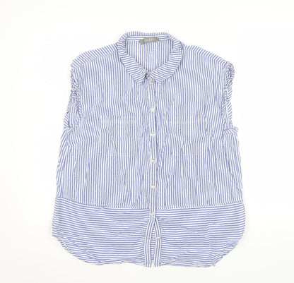 Oasis Women Blue Striped Cotton Sleeveless Button-Up Shirt Size 18