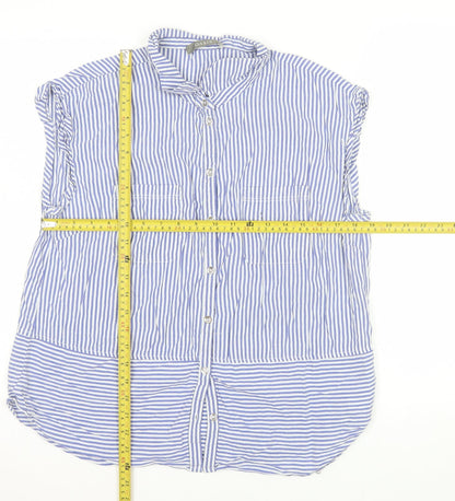 Oasis Women Blue Striped Cotton Sleeveless Button-Up Shirt Size 18