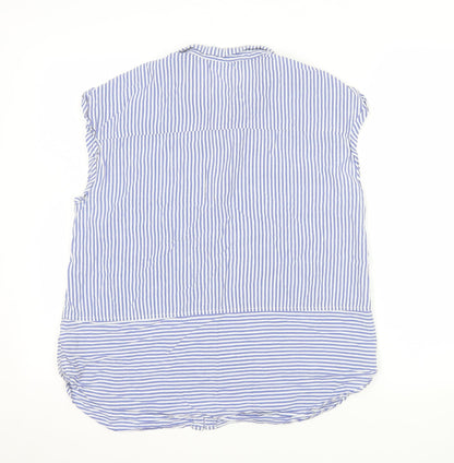 Oasis Women Blue Striped Cotton Sleeveless Button-Up Shirt Size 18