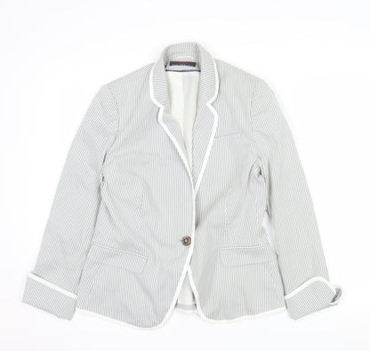 New Look Women Grey Pinstripe One-Button Blazer UK 14 Regular Fit