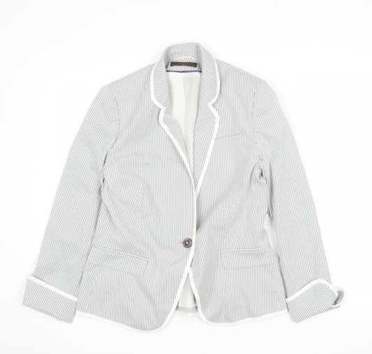 New Look Women Grey Pinstripe One-Button Blazer UK 14 Regular Fit