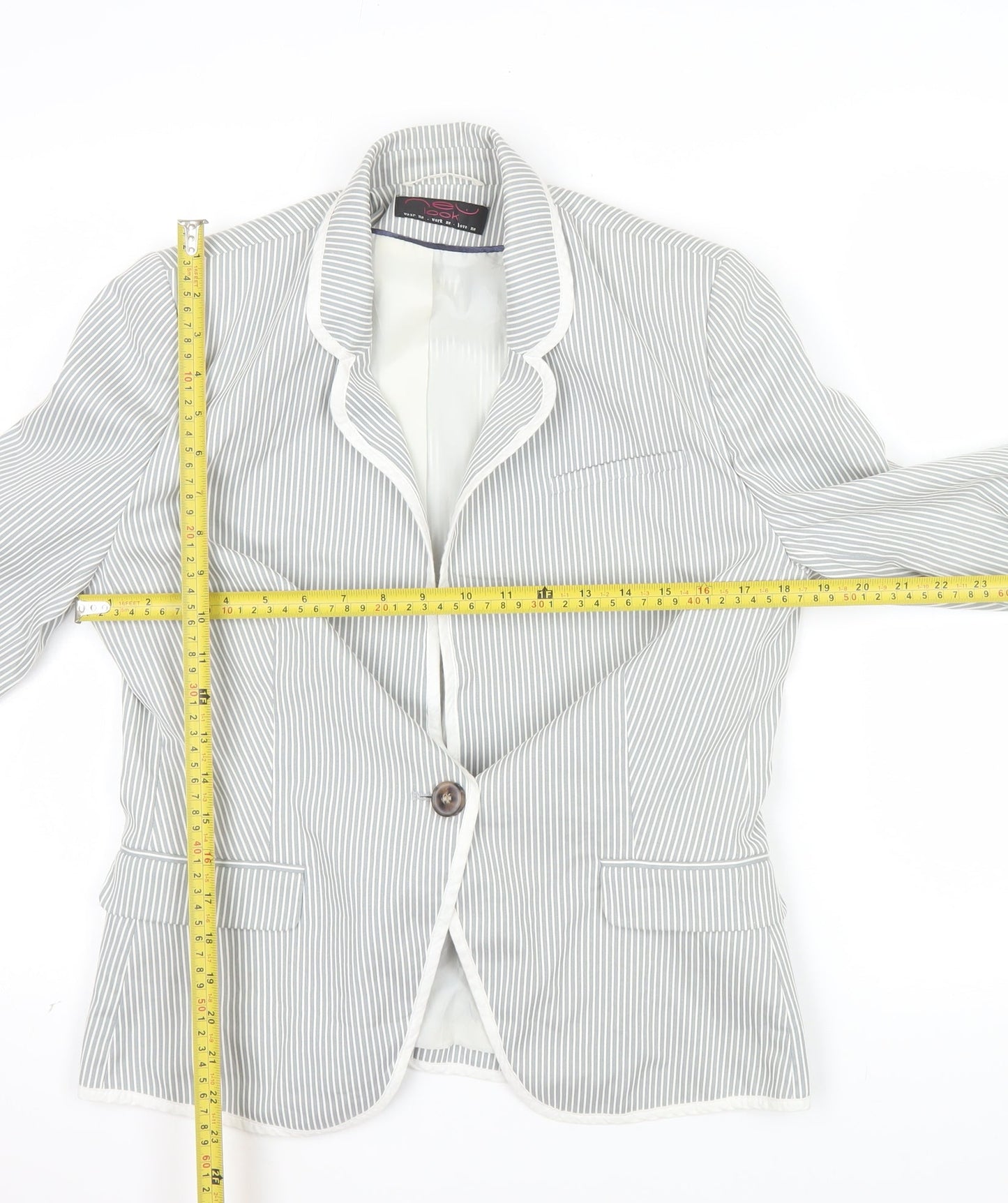 New Look Women Grey Pinstripe One-Button Blazer UK 14 Regular Fit