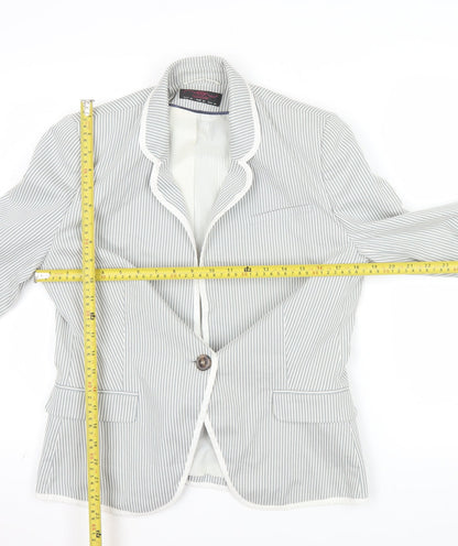 New Look Women Grey Pinstripe One-Button Blazer UK 14 Regular Fit