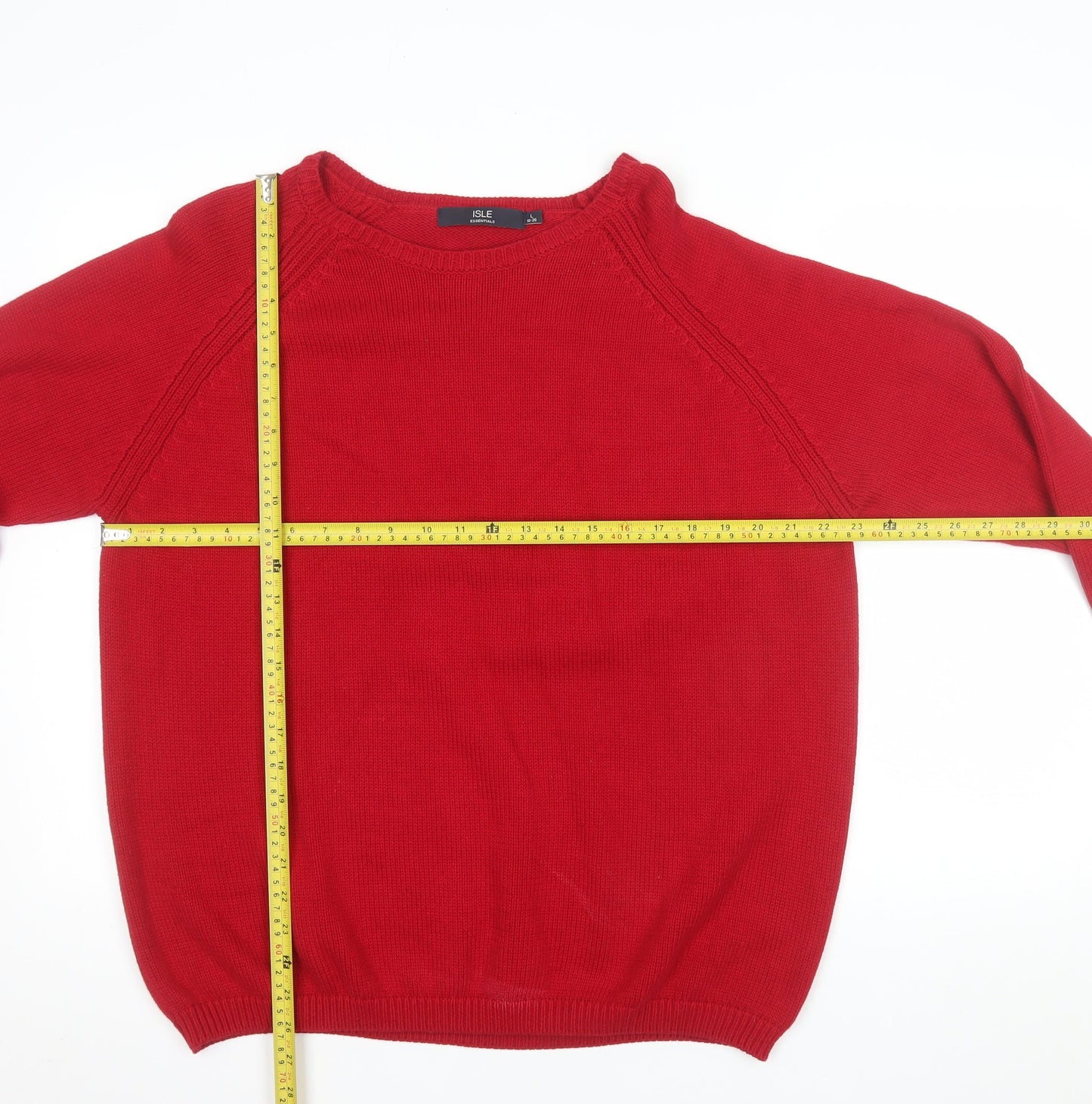 Isle Essentials Women's Red Cotton Crew Neck Pullover Jumper L 18-20