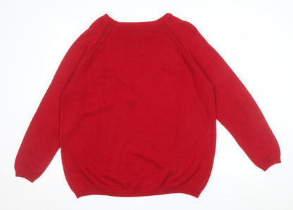 Isle Essentials Women's Red Cotton Crew Neck Pullover Jumper L 18-20