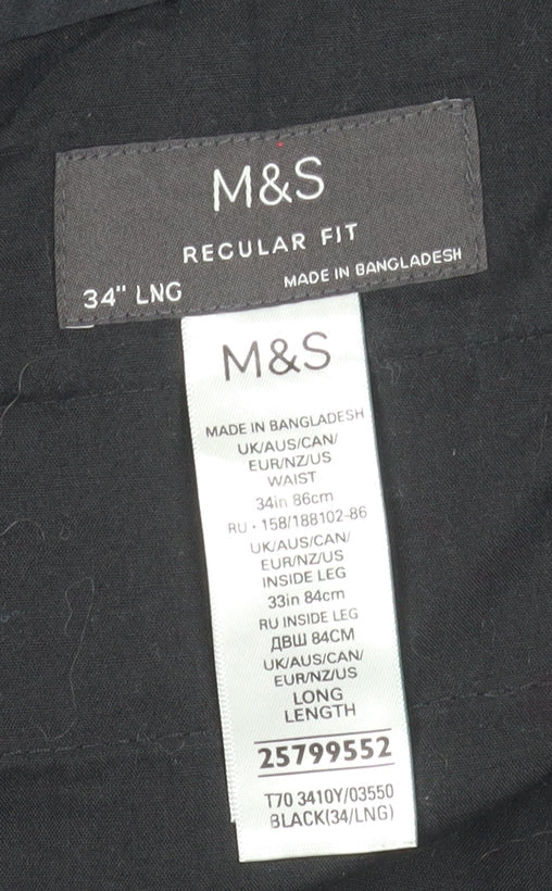 Marks and Spencer Men's Black Regular Fit Dress Pants 34W 33L
