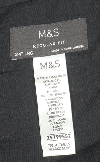 Marks and Spencer Men's Black Regular Fit Dress Pants 34W 33L