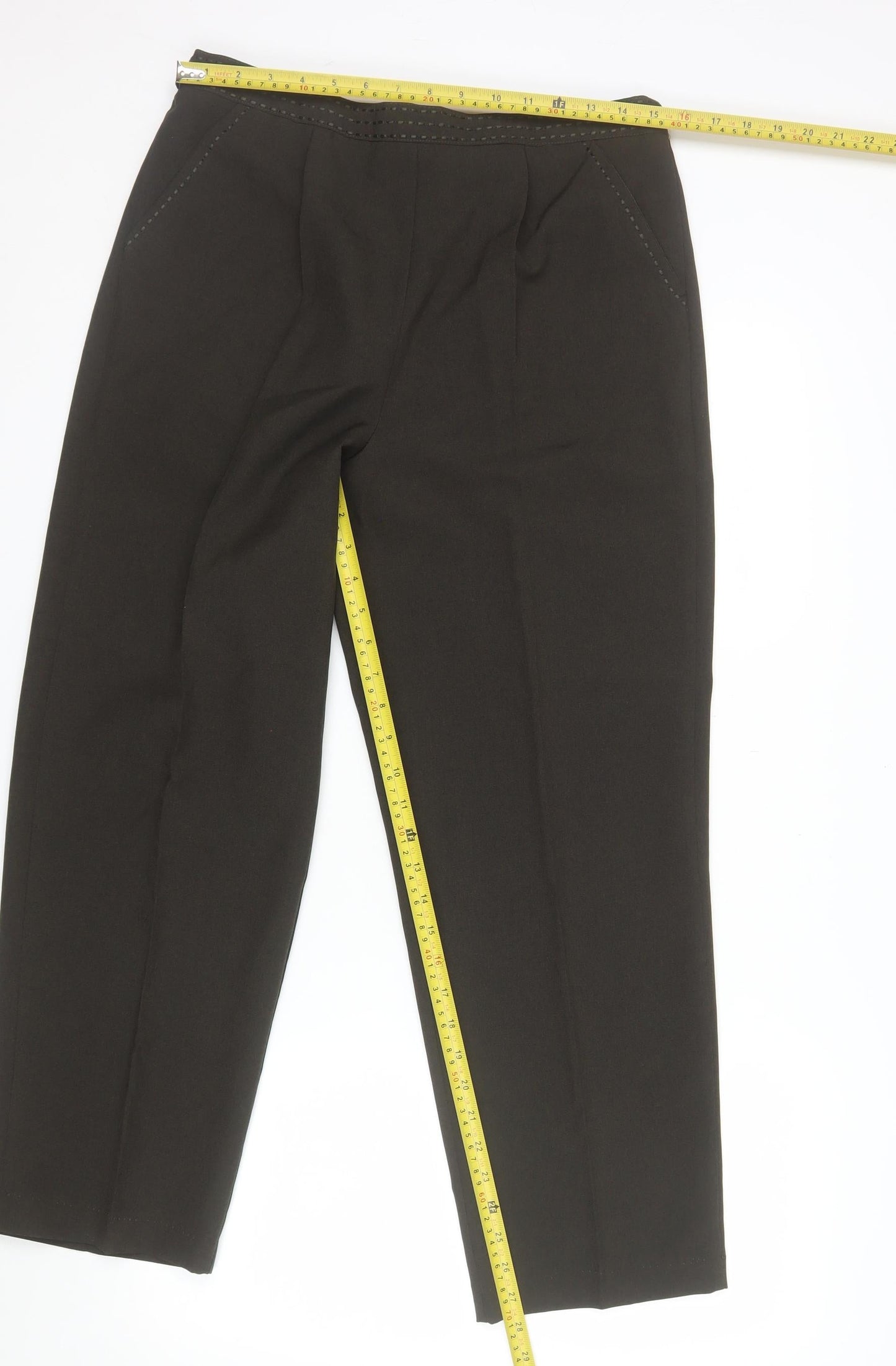 Bonmarché Women's Brown Size 14 Straight Leg Elastic Waist Trousers