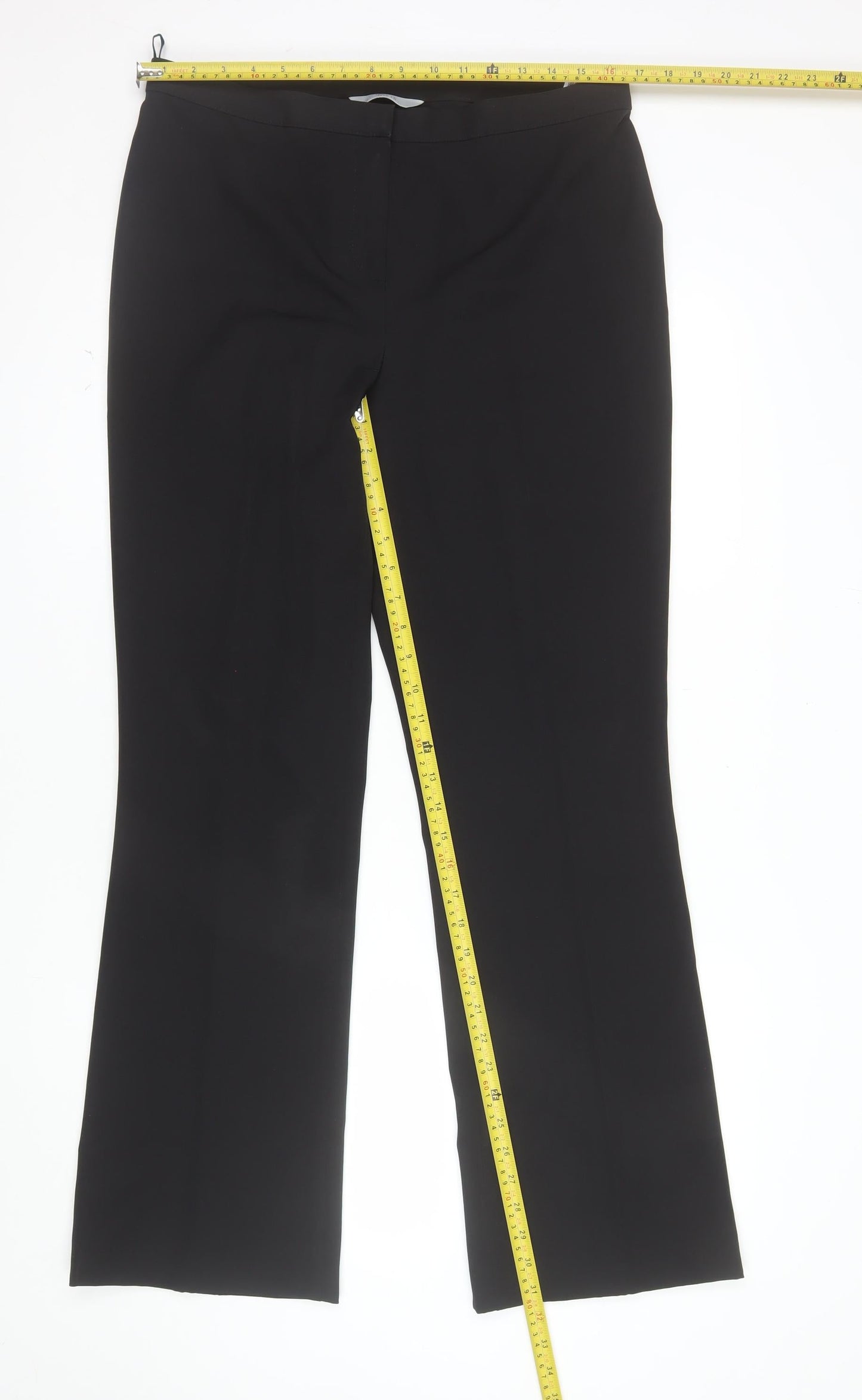 Marks and Spencer Women Black Size 14 Long Straight Leg Trousers
