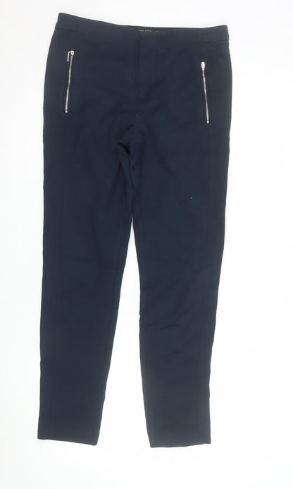 Zara Women Blue Slim Fit Stretch Zip Pocket Trousers Size S