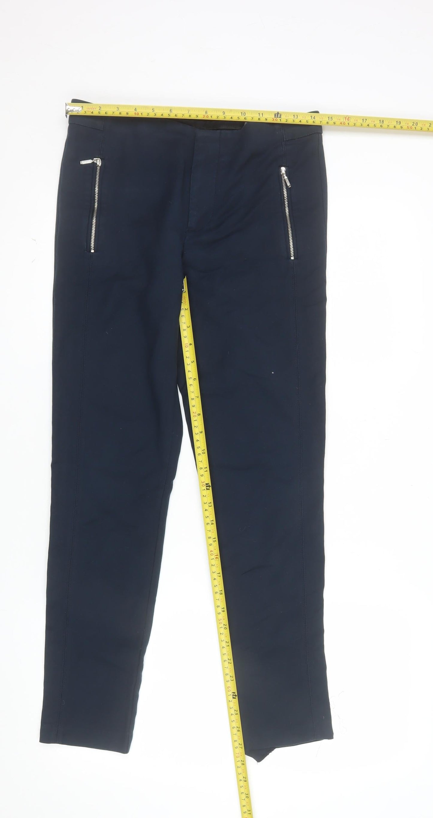 Zara Women Blue Slim Fit Stretch Zip Pocket Trousers Size S