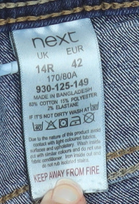 Next Women Dark Blue Straight Mid Rise Stretch Jeans Size 14R