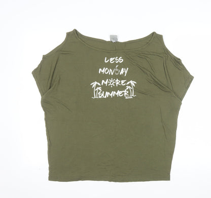 Bench Womens Green Relaxed Fit Cold Shoulder Summer T-Shirt L