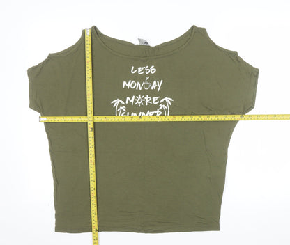 Bench Womens Green Relaxed Fit Cold Shoulder Summer T-Shirt L