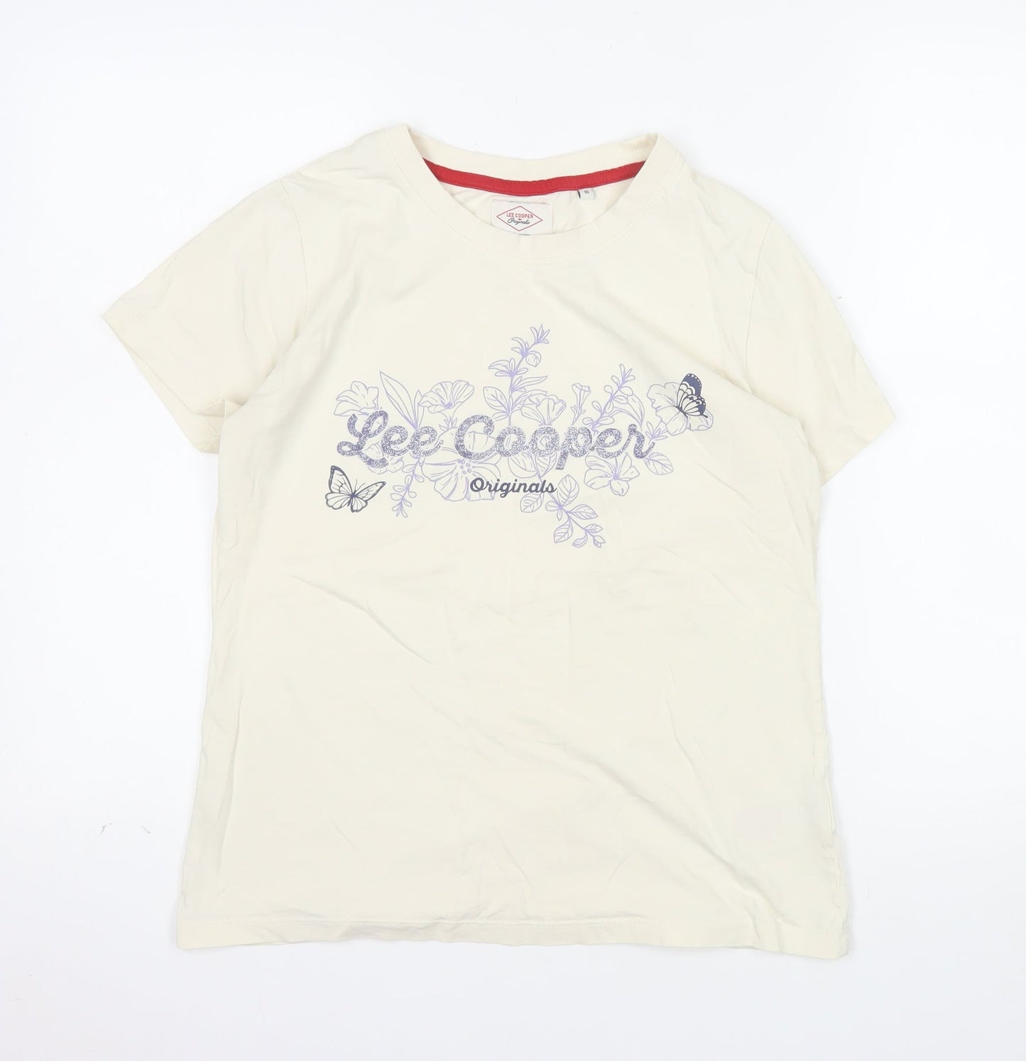 Lee Cooper Women's Beige Floral T-Shirt Size 10 Short Sleeve Cotton