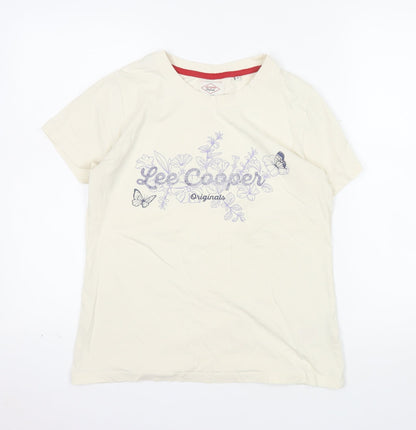 Lee Cooper Women's Beige Floral T-Shirt Size 10 Short Sleeve Cotton