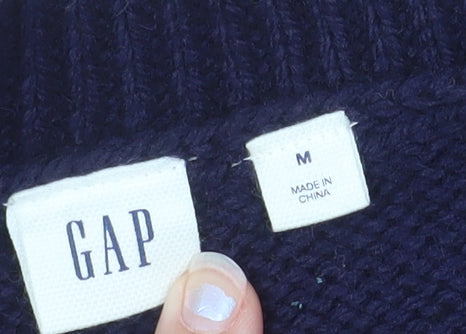 GAP Women's Blue Lace-Up V-Neck Knit Jumper Size M