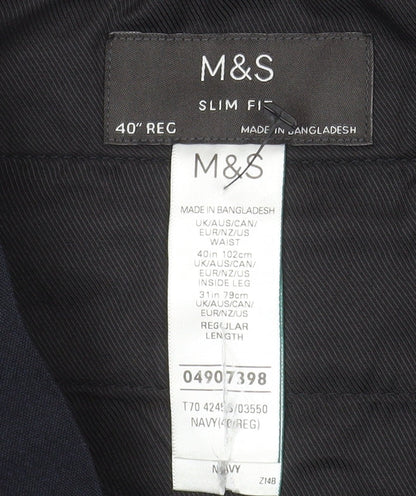 Marks and Spencer Mens Navy Blue Slim Fit Dress Trousers 40W 31L