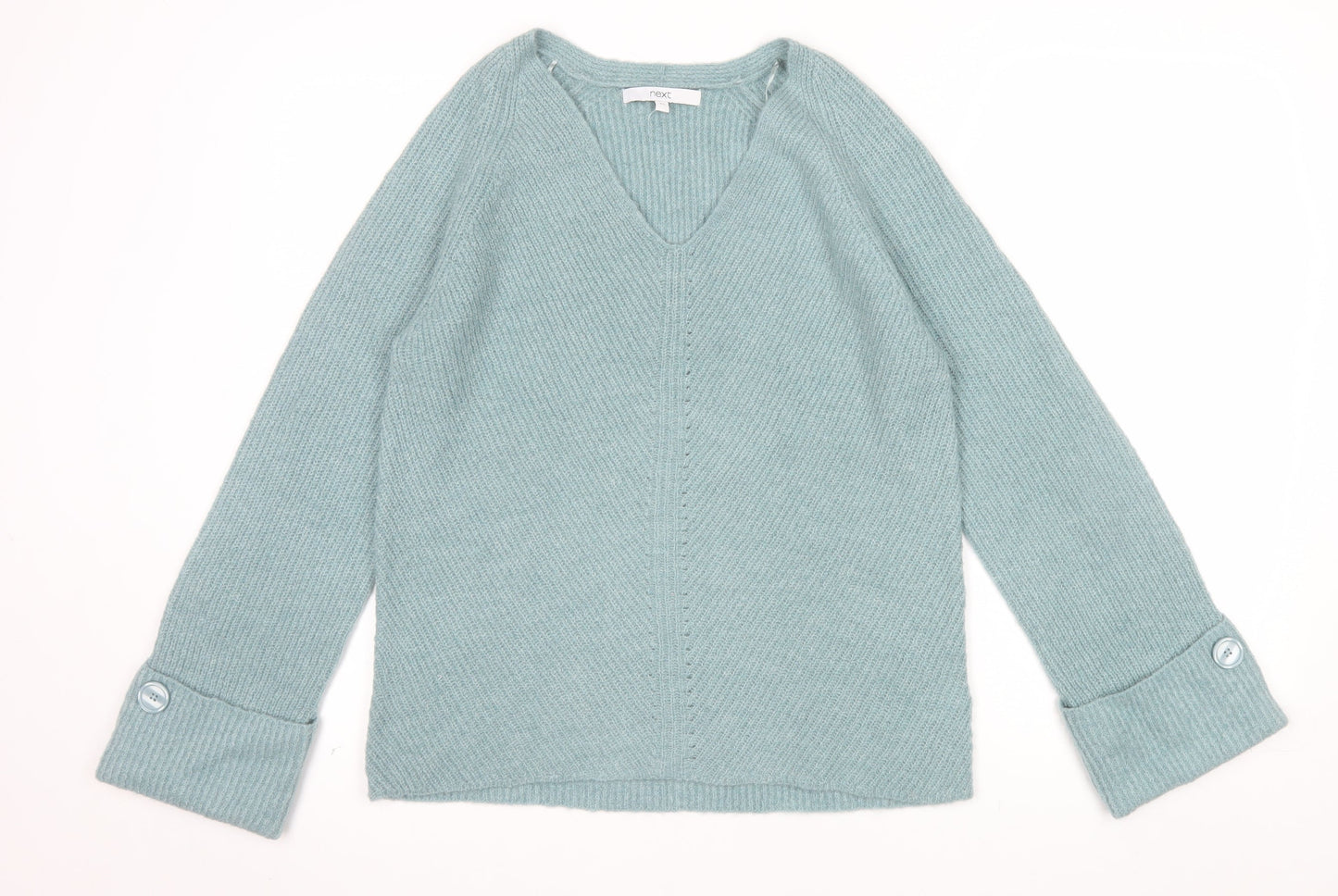 Next Women’s Green V-Neck Knit Jumper XS Wool Blend
