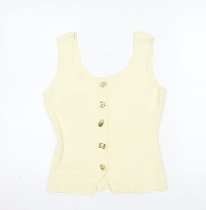Marks and Spencer Women Ivory Knit Button Tank Top Size S