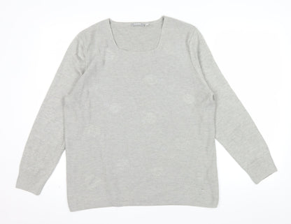 Rabe Womens Grey Square Neck Long Sleeve Knit Jumper Size 16