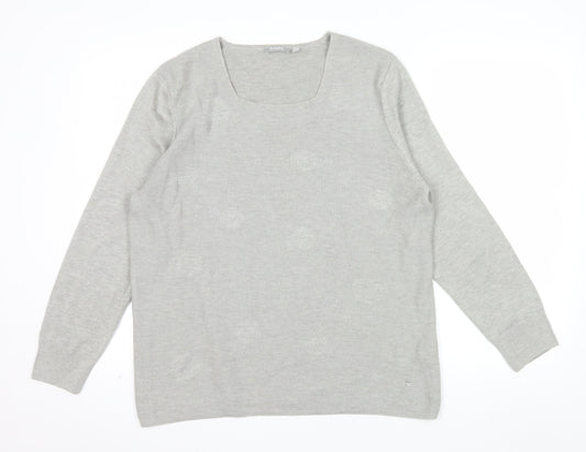 Rabe Womens Grey Square Neck Long Sleeve Knit Jumper Size 16