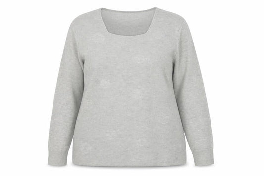 Rabe Womens Grey Square Neck Long Sleeve Knit Jumper Size 16