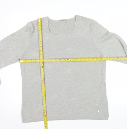 Rabe Womens Grey Square Neck Long Sleeve Knit Jumper Size 16