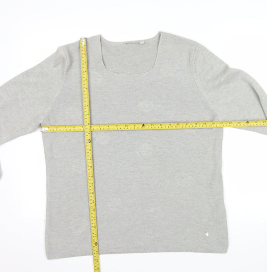 Rabe Womens Grey Square Neck Long Sleeve Knit Jumper Size 16