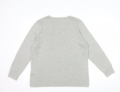 Rabe Womens Grey Square Neck Long Sleeve Knit Jumper Size 16