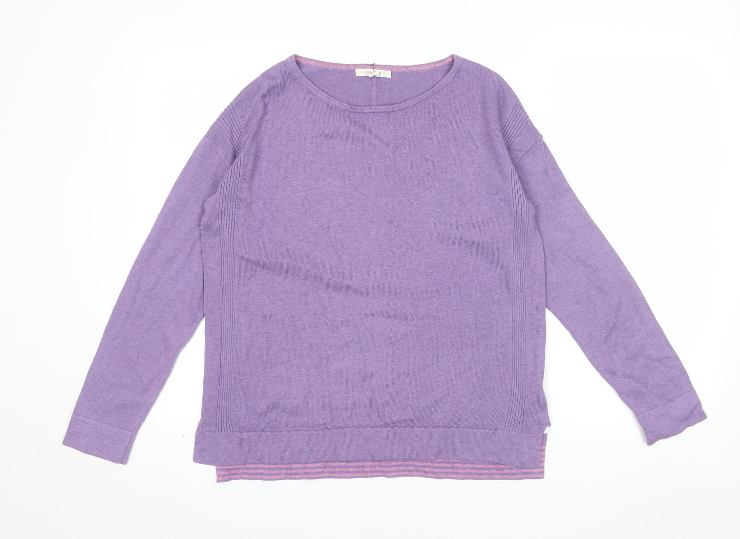 White Stuff Women's Purple Crew Neck Cotton Wool Jumper UK 10