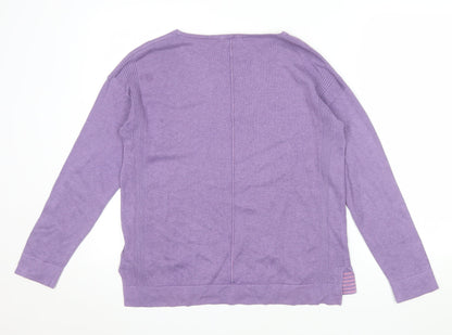 White Stuff Women's Purple Crew Neck Cotton Wool Jumper UK 10