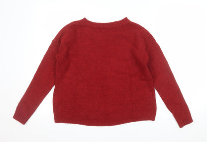 Boden Women's Red Wool Alpaca Blend Jumper Size 8 Crew Neck Long Sleeve
