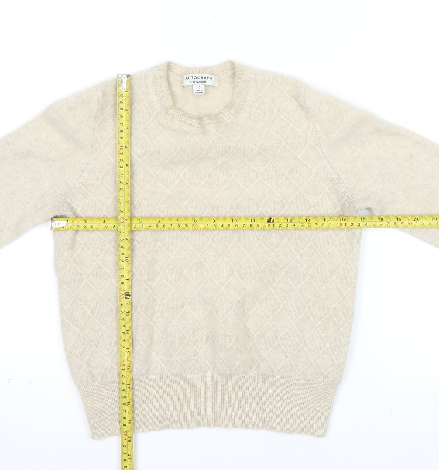 Marks and Spencer Women Beige Pure Cashmere Crew Neck Jumper Size 10