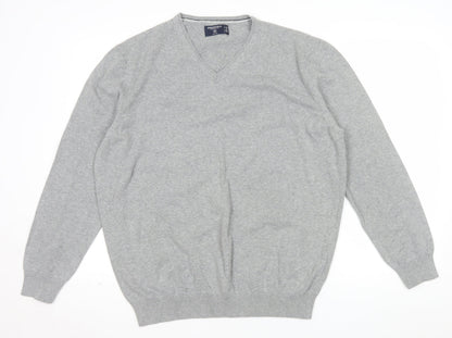 Springfield Men’s Grey Cotton V-Neck Jumper 2XL Regular Fit