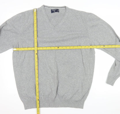 Springfield Men’s Grey Cotton V-Neck Jumper 2XL Regular Fit