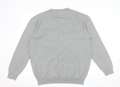 Springfield Men’s Grey Cotton V-Neck Jumper 2XL Regular Fit