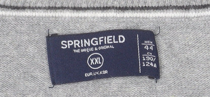 Springfield Men’s Grey Cotton V-Neck Jumper 2XL Regular Fit