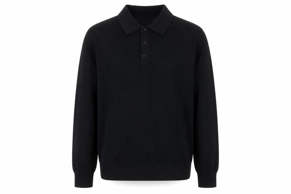 Marks & Spencer Mens Black Cotton Modal Long Sleeve Polo M