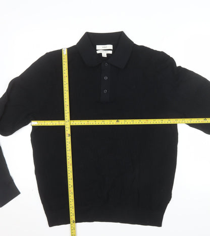Marks and Spencer Mens Black Cotton Modal Long Sleeve Polo M
