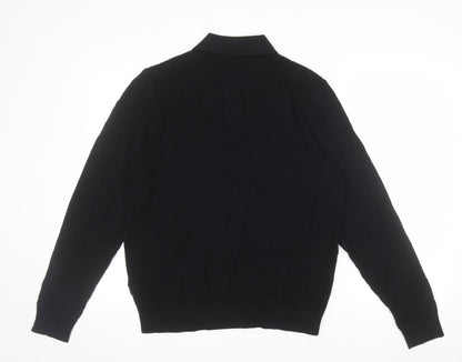 Marks and Spencer Mens Black Cotton Modal Long Sleeve Polo M