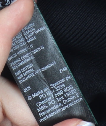 Marks and Spencer Mens Black Cotton Modal Long Sleeve Polo M