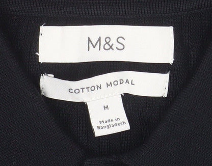 Marks and Spencer Mens Black Cotton Modal Long Sleeve Polo M