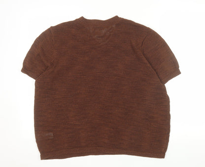 Marks and Spencer Men's Brown Cotton Blend V-Neck Short Sleeve Jumper L