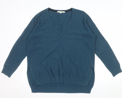 Boden Women Blue Wool Blend V-Neck Long Sleeve Pullover Jumper L